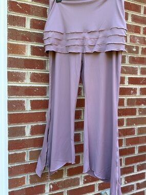 Lavender Skirted Yoga Pant, Flowy Slit Dance Pixie Pants